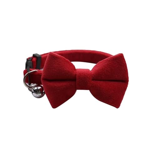 Adjustable Kittens and Puppies Collar with Bowknot Bell Soft Velvet Shiba Inu Pug Chihuahua Collar,Rot,22-32 cm von GUQOFAIE