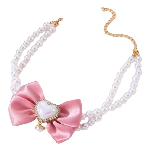 Bowknot Design Faux Pearl Einstellbarer Haustierkragen Mit Herzförmigem Anhänger Für Shiba Inu Yorkshire Terrier Pommeranian,A,S von GUQOFAIE