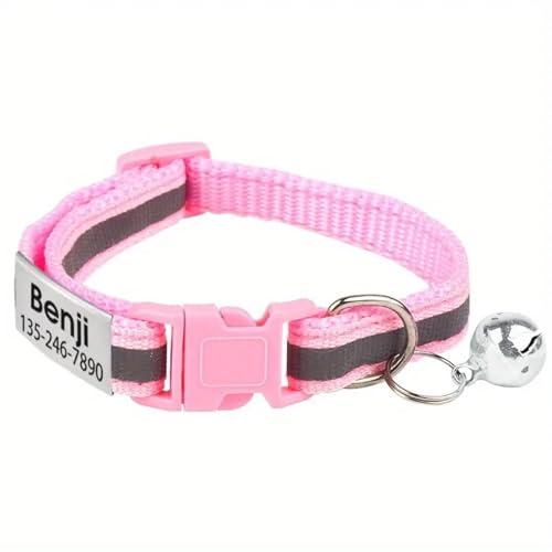 Custom ID Tag Reflective Kitten Puppy Safety Collar with Bell Personalized Adjustable Yorkshire Terrier Chihuahua Collar,A,22-35 cm von GUQOFAIE