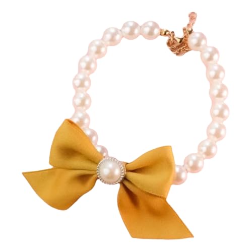 Einstellbare Kunstpearlkätzchenpaplungskragen Mit Bowknot Bell Pet Party Hochzeitsbedarf,Gelb,M 25-31 cm von GUQOFAIE
