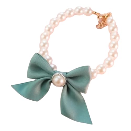 Einstellbare Kunstpearlkätzchenpaplungskragen Mit Bowknot Bell Pet Party Hochzeitsbedarf,Grün,XL 35-40 cm von GUQOFAIE