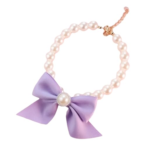 Einstellbare Kunstpearlkätzchenpaplungskragen Mit Bowknot Bell Pet Party Hochzeitsbedarf,Lila,L 30-36 cm von GUQOFAIE