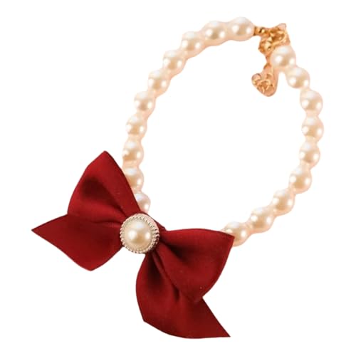 Einstellbare Kunstpearlkätzchenpaplungskragen Mit Bowknot Bell Pet Party Hochzeitsbedarf,Rot,XL 35-40 cm von GUQOFAIE