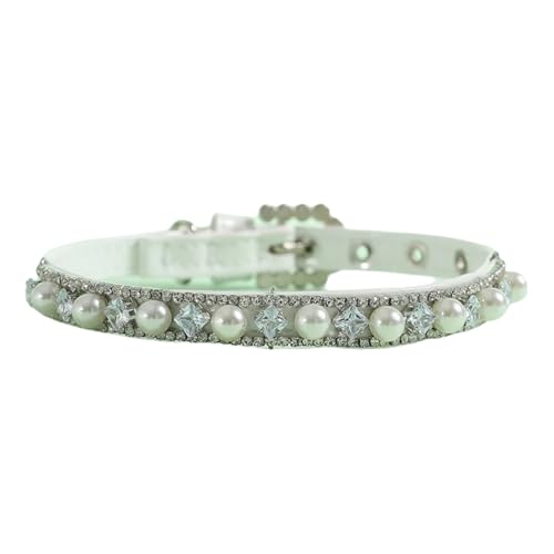 Faux Pearl Dog Cat Catar Mit Funkelnden Kristalldiamantkatze Einstellbarer PU -Lederkragen Für Pudel Shiba Inu Pomeranian,C,Xs von GUQOFAIE