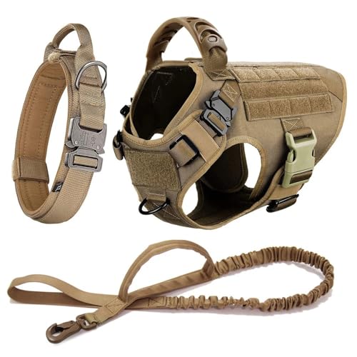 Französische Bulldogge Deutsche Schäferhund Labrador Einstellbarer Nylongurt Outdoor -Arbeitshund Training Camping Jagdgurt Weste,Braunes Set,S von GUQOFAIE