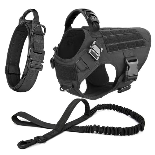 Französische Bulldogge Deutsche Schäferhund Labrador Einstellbarer Nylongurt Outdoor -Arbeitshund Training Camping Jagdgurt Weste,Schwarzes Set,M von GUQOFAIE