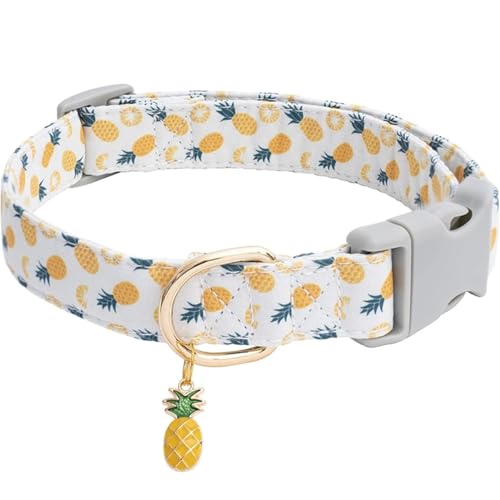 Fruchtdruckmuster Einstellbarer Nylon -Katzenhundkragen Mit Obstmetallanhänger Für Shiba Inu Pommeranische Pudel,E,M von GUQOFAIE