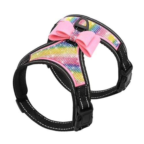 Glänzender Strass -Bowknot -Hundeturte Im Freien Reflektierende Nylonhund -Sicherheitsgurtweste Für Pitbull Mop,B,S von GUQOFAIE