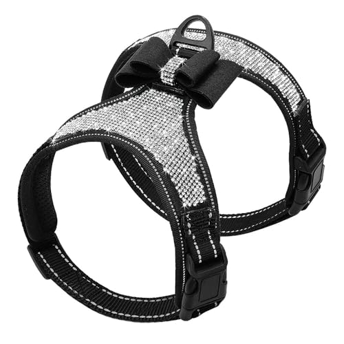 Glänzender Strass -Bowknot -Hundeturte Im Freien Reflektierende Nylonhund -Sicherheitsgurtweste Für Pitbull Mop,Schwarz,S von GUQOFAIE