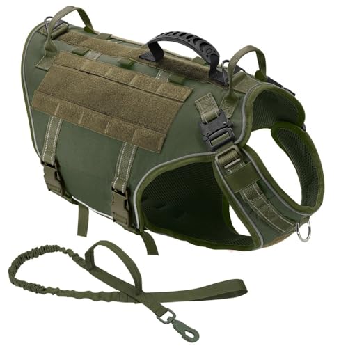 Kein Zug Militärischer Taktischer Haustierkabelbaumweste Anpassbare Arbeitshund Camping Wanderjagdausbildung Gurtweste Für Französische Bulldogge Deutsche Schäferhund Labrador Geeignet,Grünes Set von GUQOFAIE