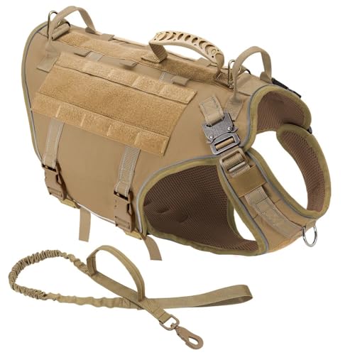 Kein Zug Militärischer Taktischer Haustierkabelbaumweste Anpassbare Arbeitshund Camping Wanderjagdausbildung Gurtweste Für Französische Bulldogge Deutsche Schäferhund Labrador Geeignet,Khaki-Set, von GUQOFAIE
