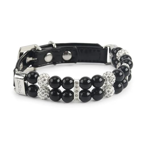 Künstlicher Perle Strass Pet Collar Anpassbare Welpen Kätzchen Kragen Haustier Hochzeitsfeier Vorräte,Schwarz,L von GUQOFAIE