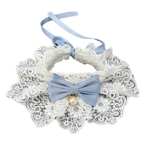 Lace Bow Faux Pearl Kittens Puppies Collar Pet Scarf for Pugs Shiba Inu Chihuahuas Poodles,Blau,S von GUQOFAIE