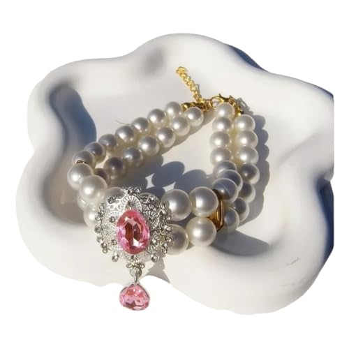 Luxus Doppelte Schicht Künstliche Perle Haustierkragen Halskette Mit Künstlichem Diamantanhänger Pet Hochzeitsfeiern Vorräte,A,M (25-30 cm) von GUQOFAIE