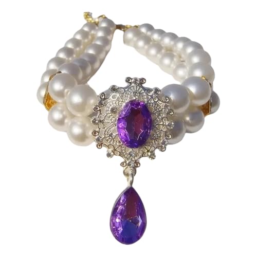 Luxus Doppelte Schicht Künstliche Perle Haustierkragen Halskette Mit Künstlichem Diamantanhänger Pet Hochzeitsfeiern Vorräte,Lila,L (30-35 cm) von GUQOFAIE