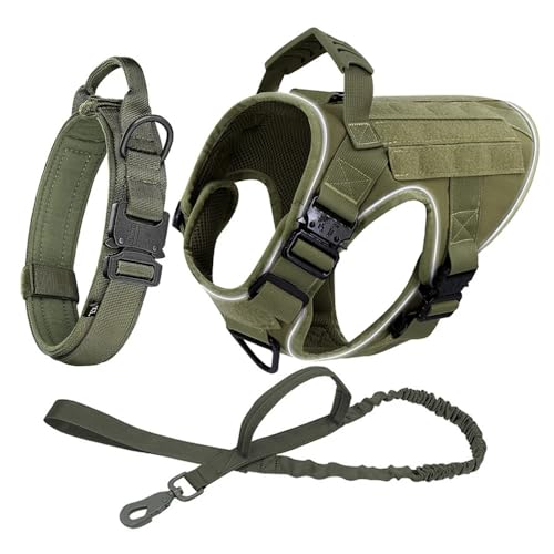 Militärtaktische Haustiertraining Camping Jagd Halshalsband Leine Set Im Freien Reflexion Band 4 Metallschnallen Hundekabelbaumkragen Leine Set,C,M von GUQOFAIE