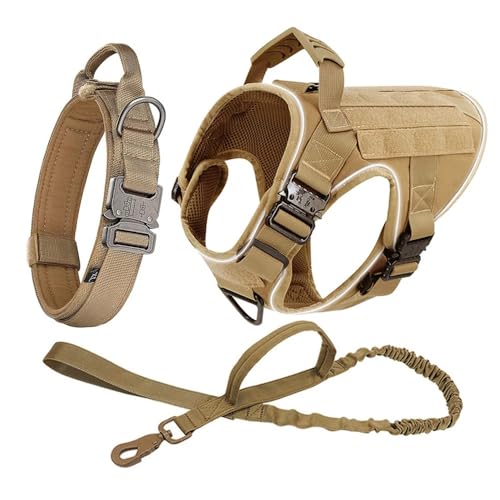 Militärtaktische Haustiertraining Camping Jagd Halshalsband Leine Set Im Freien Reflexion Band 4 Metallschnallen Hundekabelbaumkragen Leine Set,E,XL von GUQOFAIE