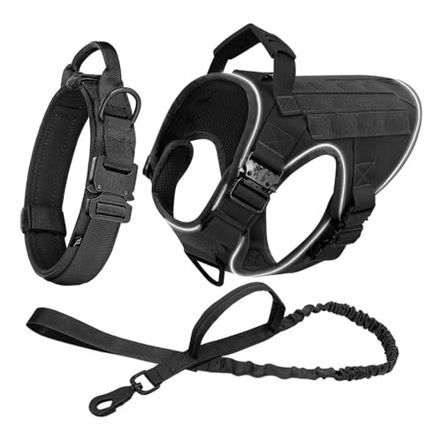 Militärtaktische Haustiertraining Camping Jagd Halshalsband Leine Set Im Freien Reflexion Band 4 Metallschnallen Hundekabelbaumkragen Leine Set,F,M von GUQOFAIE
