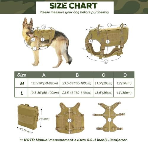 Militärtaktische Hundekabelbaumweste Mit 2 Abnehmbaren Beuteln Verstellbarer Arbeitshund Im Freien Im Freien Camping -Jagdgurt Für Mittlere Und Große Hunde,Khaki,L von GUQOFAIE