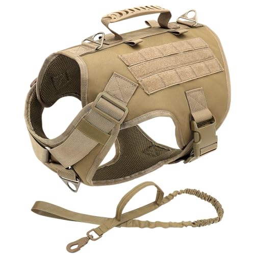 Militärtaktische Taktische Nylonhundkabelbaumkragen Leine Set Einstellbares Haustier Training Camping Jagdgurt Weste Für Mittlere Und Große Hunde,Khaki-Sets,L von GUQOFAIE