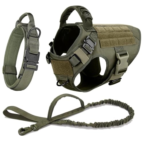 Militärtaktischer Gurt Leinenkragen Für Deutsche Schäferhund Malinois Französische Bulldogge Großer Hund Camping Training Jagd Walking Gurt Weste,Grünes Set,S von GUQOFAIE