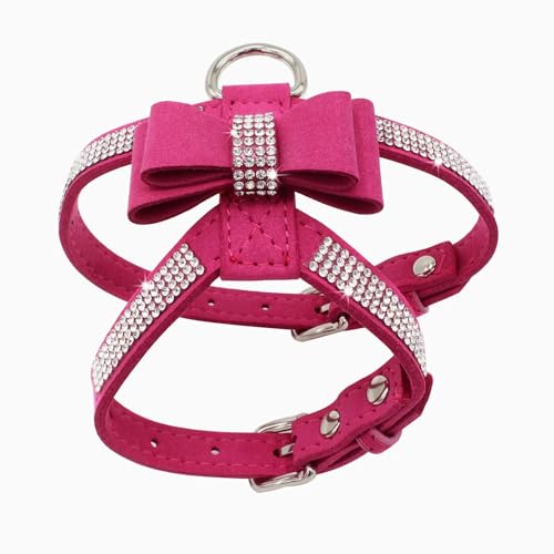Mit Strassstein Funkelnden Bogenknoten Haustierkabelbaum Verstellbarer Katzenhund Welpe Samt Ledergurt Weste Fashion Pet Supplies Accessoires Accessoires,Rose Red,L von GUQOFAIE