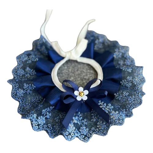 Mode Bowknot Haustierkragen Niedliche Spitzengitter Stickerei Katze Und Hundelätzchen Für Kleine Mittelgroße Hunde,Dunkelblau,Xs von GUQOFAIE