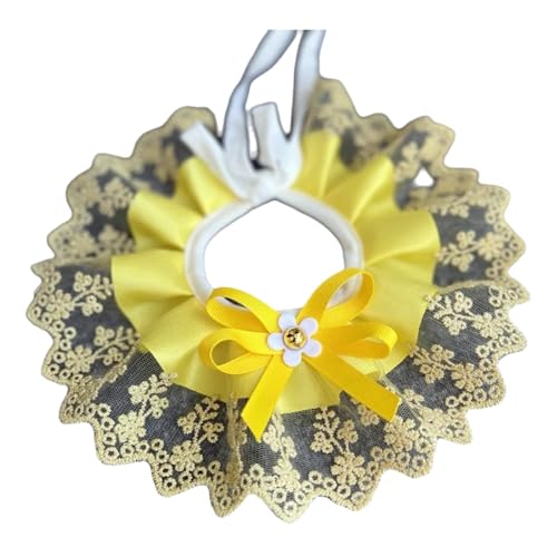 Mode Bowknot Haustierkragen Niedliche Spitzengitter Stickerei Katze Und Hundelätzchen Für Kleine Mittelgroße Hunde,Gelb,XL von GUQOFAIE