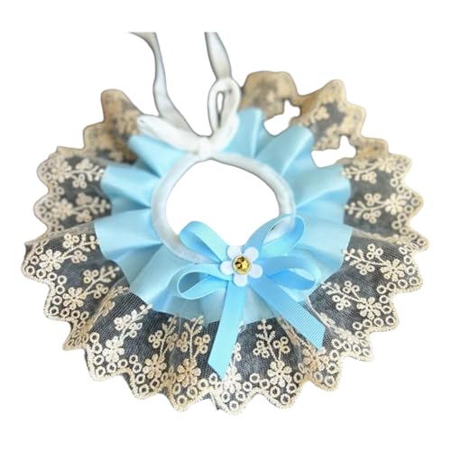 Mode Bowknot Haustierkragen Niedliche Spitzengitter Stickerei Katze Und Hundelätzchen Für Kleine Mittelgroße Hunde,Hellblau,XL von GUQOFAIE