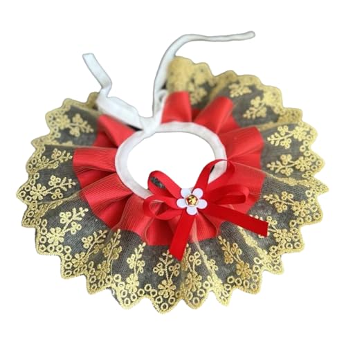 Mode Bowknot Haustierkragen Niedliche Spitzengitter Stickerei Katze Und Hundelätzchen Für Kleine Mittelgroße Hunde,Rot,S von GUQOFAIE