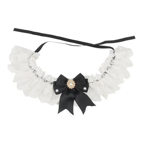 Nachahmung Diamant Künstliche Perle Spitze Bug Kätzchen Welpe Kragen Prinzessin Katzen Halskette Krawatte Haustier Hochzeitsbedarf,Schwarz,XL von GUQOFAIE