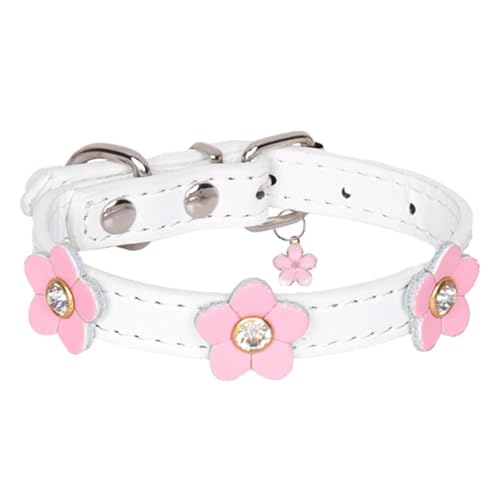 Nette Pu Leder Katzenhundkragen Halskette Mit Blumenzubehör Für Shiba Inu Pommerian Chihuahua Yorkshire Terrier,Weiss,Xs von GUQOFAIE