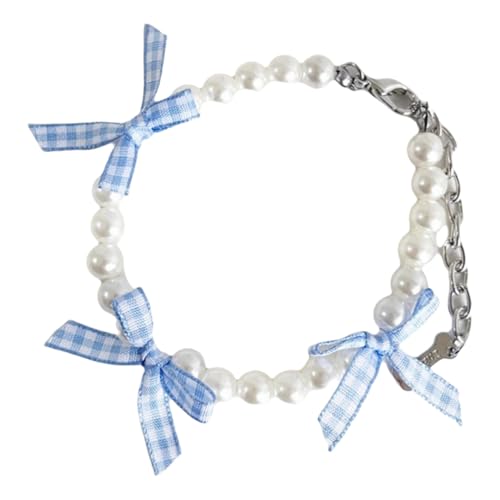Netter Bowknot Kätzchen Welpenkragen Imitation Perlen Halskette Anhänger Für Shiba Inu Pudel Pommeranian,Blau,L von GUQOFAIE