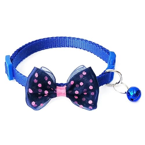 Netter Bowknot Mit Glocken Verstellbarem Nylonkatzenkragen Für Yorkshire Terrier Shiba Inu Mops Chihuahua,B,21-33 cm von GUQOFAIE