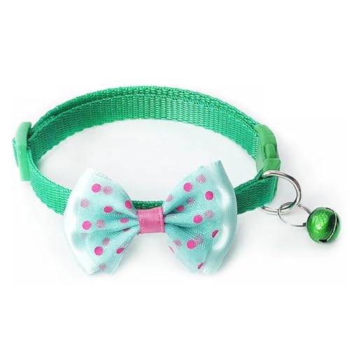 Netter Bowknot Mit Glocken Verstellbarem Nylonkatzenkragen Für Yorkshire Terrier Shiba Inu Mops Chihuahua,Grün,21-33cm von GUQOFAIE