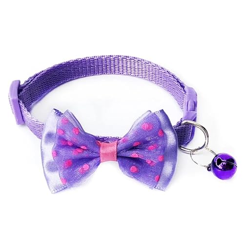 Netter Bowknot Mit Glocken Verstellbarem Nylonkatzenkragen Für Yorkshire Terrier Shiba Inu Mops Chihuahua,Lila,21-33 cm von GUQOFAIE