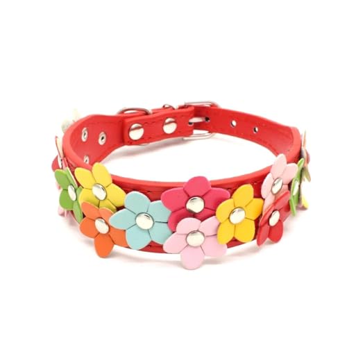 Nettes Blumenmuster Welpe Kätzchen PU Lederkragen Halskette Für Shiba Inu Teddy Chihuahua Pug Yorkshire Terrier,A,S von GUQOFAIE