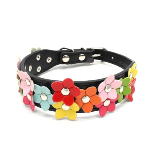 Nettes Blumenmuster Welpe Kätzchen PU Lederkragen Halskette Für Shiba Inu Teddy Chihuahua Pug Yorkshire Terrier,B,S von GUQOFAIE