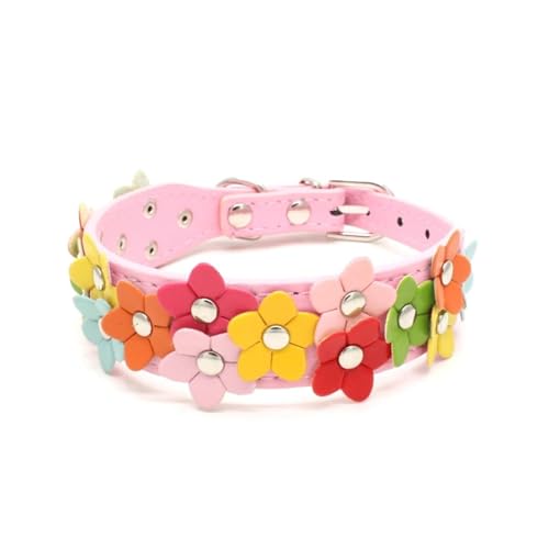 Nettes Blumenmuster Welpe Kätzchen PU Lederkragen Halskette Für Shiba Inu Teddy Chihuahua Pug Yorkshire Terrier,D,S von GUQOFAIE