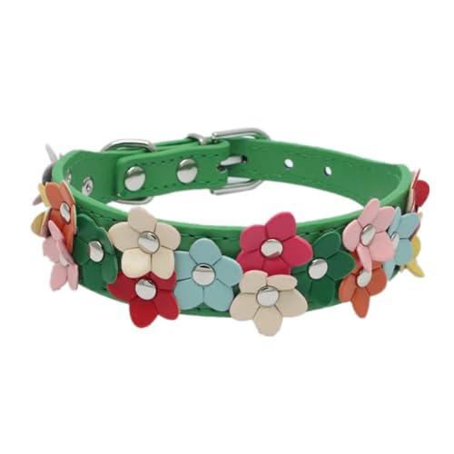 Nettes Blumenmuster Welpe Kätzchen PU Lederkragen Halskette Für Shiba Inu Teddy Chihuahua Pug Yorkshire Terrier,E,S von GUQOFAIE