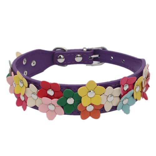 Nettes Blumenmuster Welpe Kätzchen PU Lederkragen Halskette Für Shiba Inu Teddy Chihuahua Pug Yorkshire Terrier,G,S von GUQOFAIE