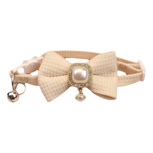 Niedliche Bogenwaffel -Haustierkragen Mit Glocken Vintage Pearl Anhänger Verstellbarer Yorkshire Terrier Mops Chihuahua Kragen,A,20-35 cm von GUQOFAIE