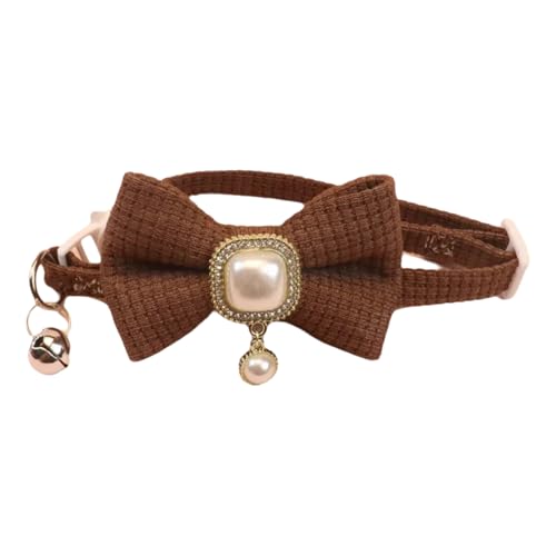 Niedliche Bogenwaffel -Haustierkragen Mit Glocken Vintage Pearl Anhänger Verstellbarer Yorkshire Terrier Mops Chihuahua Kragen,B,20-35 cm von GUQOFAIE