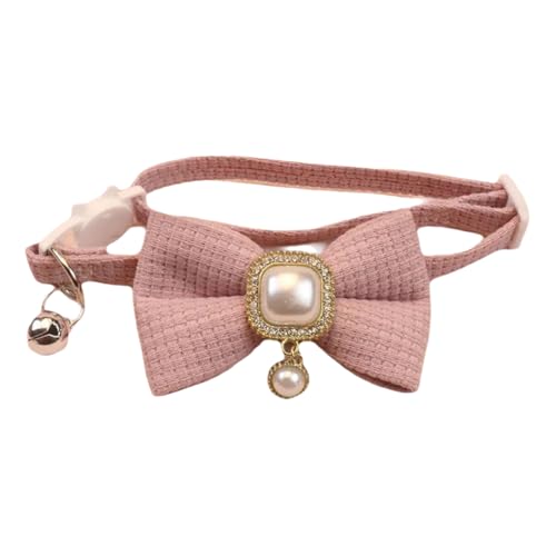 Niedliche Bogenwaffel -Haustierkragen Mit Glocken Vintage Pearl Anhänger Verstellbarer Yorkshire Terrier Mops Chihuahua Kragen,C,20-35 cm von GUQOFAIE