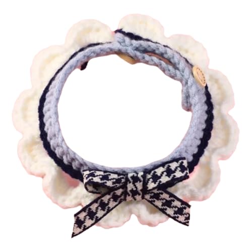 Niedliche Handgewebte Bowknot Shiba Inu Pudel Mops Lätzchen Verstellbarer Kätzchen Welpenkragen Haustierdekoration Accessoires,Blau,L (33 X4 cm) von GUQOFAIE