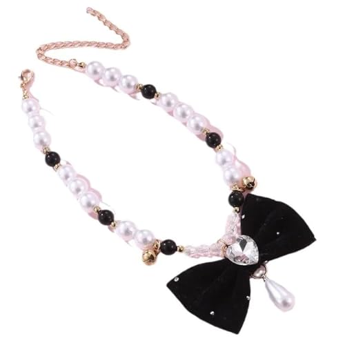 Niedlicher Hundeprinzessinstil -Kragen Mit Bowknot Pet Pearl Halskette Pommerianische Yorkshire Terrier Mops Kleid Accessoire,Schwarz,S von GUQOFAIE