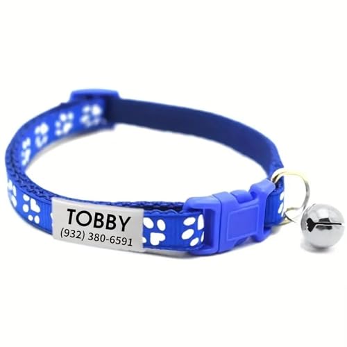 Personalisierte Anti-Lost-Pet-ID-Tag-Kragen Mit Glocken Verstellbarem Nylon Shiba Inu Mops Pudle Chihuahua Kragen,Blau, 19-32cm von GUQOFAIE