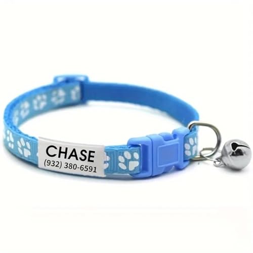 Personalisierte Anti-Lost-Pet-ID-Tag-Kragen Mit Glocken Verstellbarem Nylon Shiba Inu Mops Pudle Chihuahua Kragen,Blau A, 19-32cm von GUQOFAIE