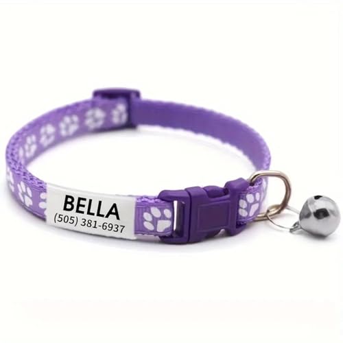 Personalisierte Anti-Lost-Pet-ID-Tag-Kragen Mit Glocken Verstellbarem Nylon Shiba Inu Mops Pudle Chihuahua Kragen,LILA, 19-32cm von GUQOFAIE