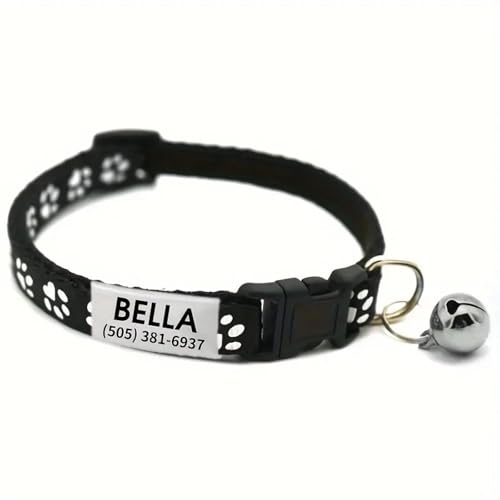 Personalisierte Anti-Lost-Pet-ID-Tag-Kragen Mit Glocken Verstellbarem Nylon Shiba Inu Mops Pudle Chihuahua Kragen,Schwarz, 19-32cm von GUQOFAIE